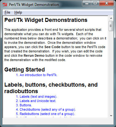 Alle Standard-PerlTk-Widgets als interaktive Widget-Demo